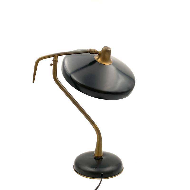  Mid-Century Mod. 331 Brass and black Executive Desk Lamp, Prod. Lumi, Oscar Torlasco 1950