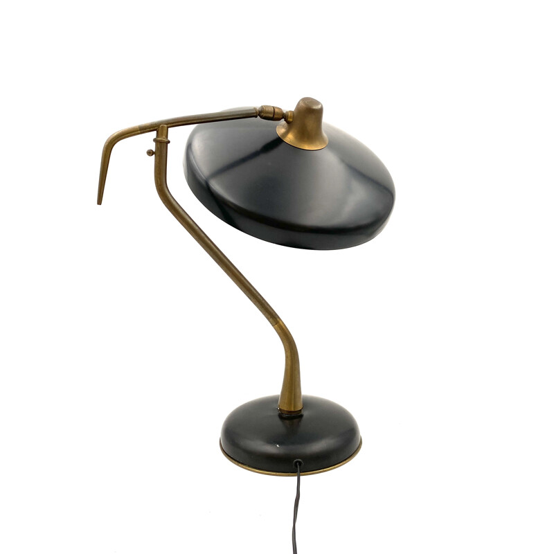  Mid-Century Mod. 331 Brass and black Executive Desk Lamp, Prod. Lumi, Oscar Torlasco 1950