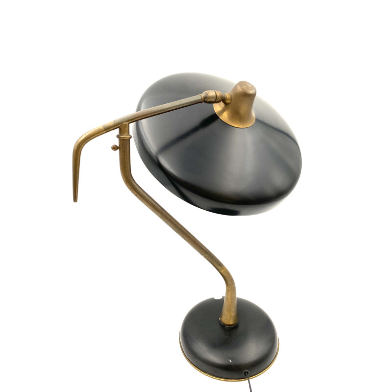  Mid-Century Mod. 331 Brass and black Executive Desk Lamp, Prod. Lumi, Oscar Torlasco 1950