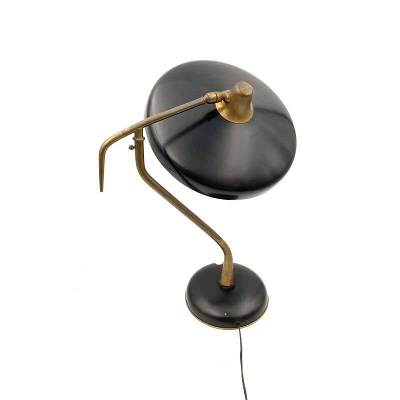  Mid-Century Mod. 331 Brass and black Executive Desk Lamp, Prod. Lumi, Oscar Torlasco 1950