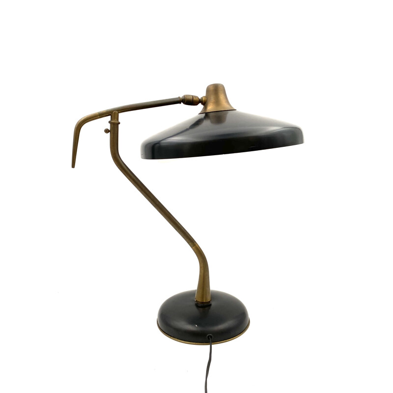 Lampe de bureau  Mod. 331 vintage de direction en laiton et noir, éd. Lumi, Oscar Torlasco 1950