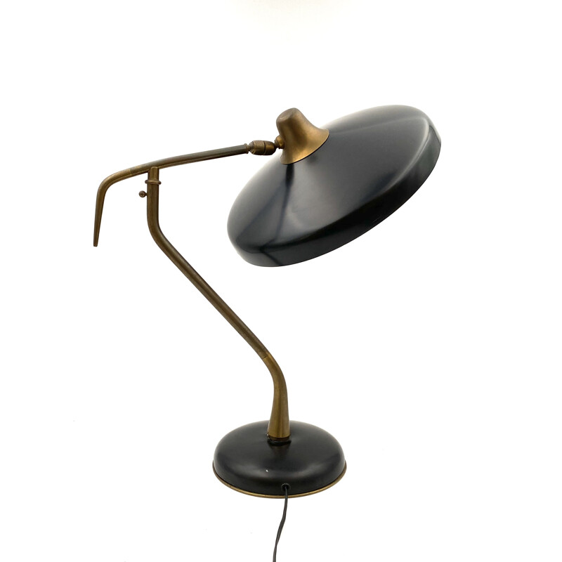  Mid-Century Mod. 331 Brass and black Executive Desk Lamp, Prod. Lumi, Oscar Torlasco 1950