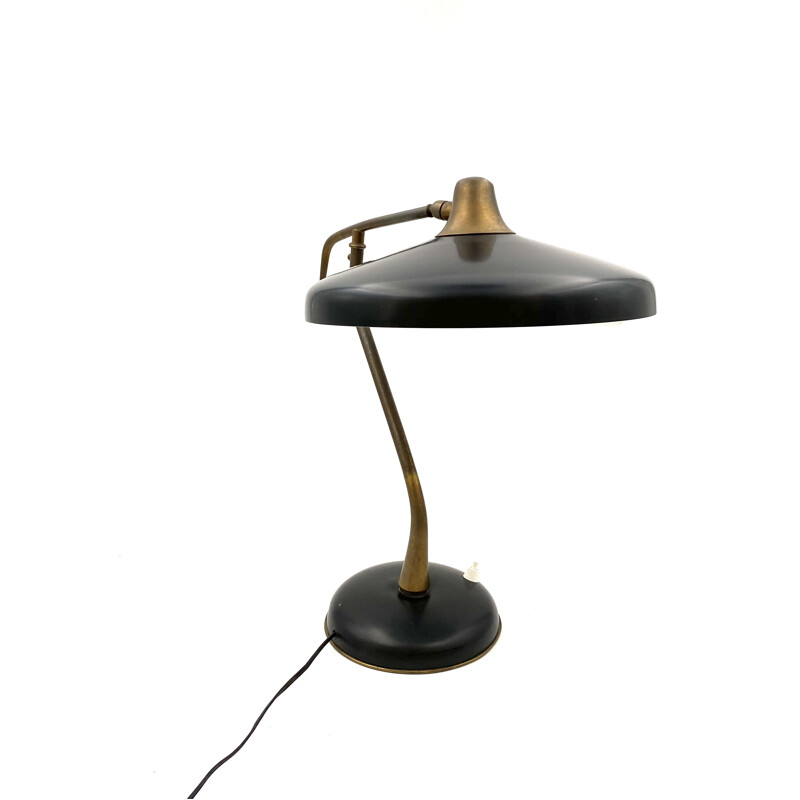 Lampe de bureau  Mod. 331 vintage de direction en laiton et noir, éd. Lumi, Oscar Torlasco 1950