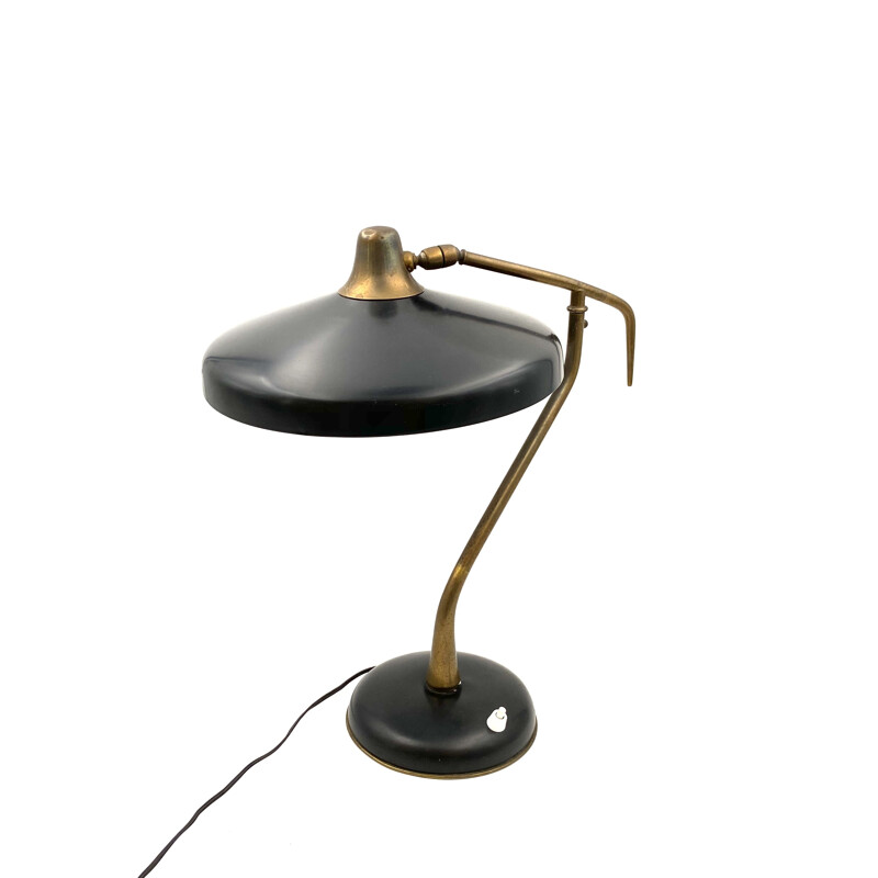 Lampe de bureau  Mod. 331 vintage de direction en laiton et noir, éd. Lumi, Oscar Torlasco 1950