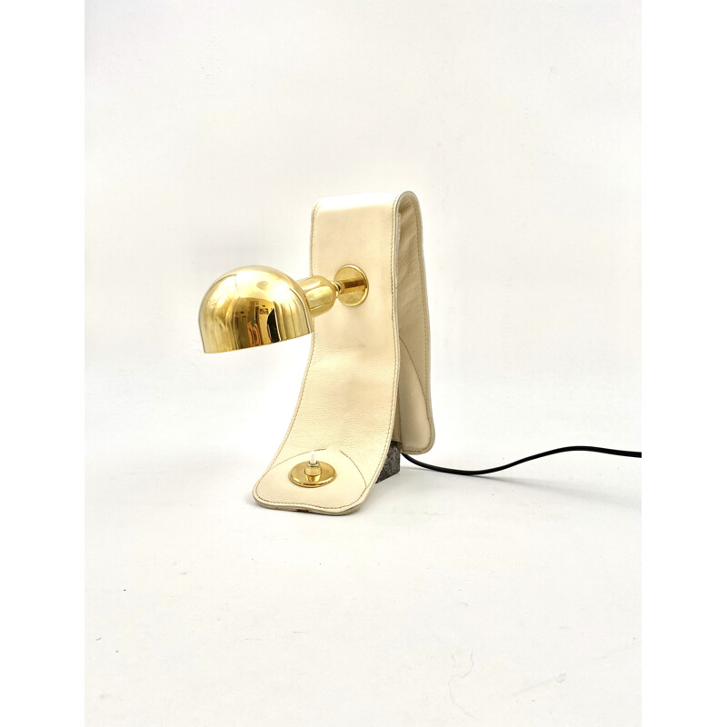 Vintage Brass Lamp Mod. LP01 for Armchair Luigi Caccia Dominioni,white leather by Azucena, 1979