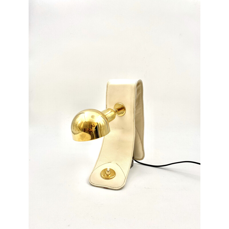 Vintage Brass Lamp Mod. LP01 for Armchair Luigi Caccia Dominioni,white leather by Azucena, 1979