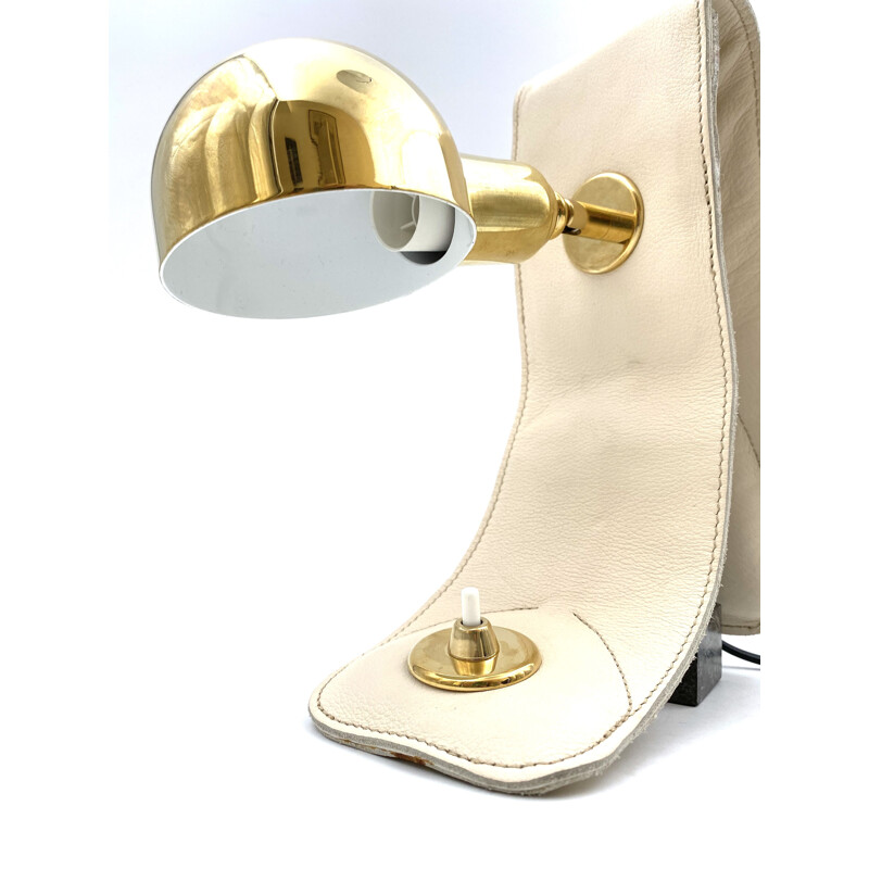 Vintage Brass Lamp Mod. LP01 for Armchair Luigi Caccia Dominioni,white leather by Azucena, 1979