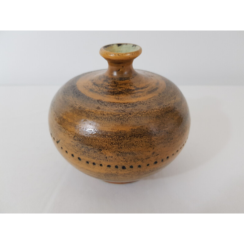 Vase en céramique vintage de couleur ocre de jacques Blin 1950