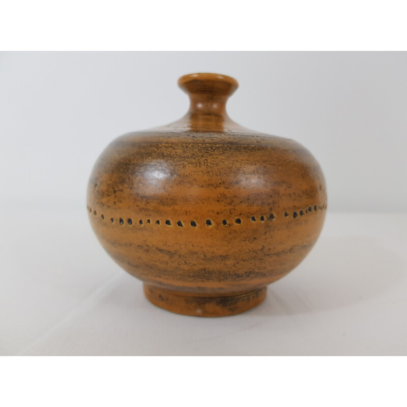 Vintage ceramic vase in ochre color of Jacques Blin 1950