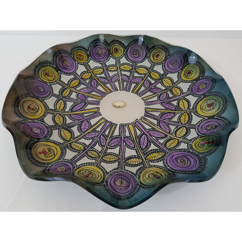 Vintage glass dish with floral design by Carlo Pagani 1950