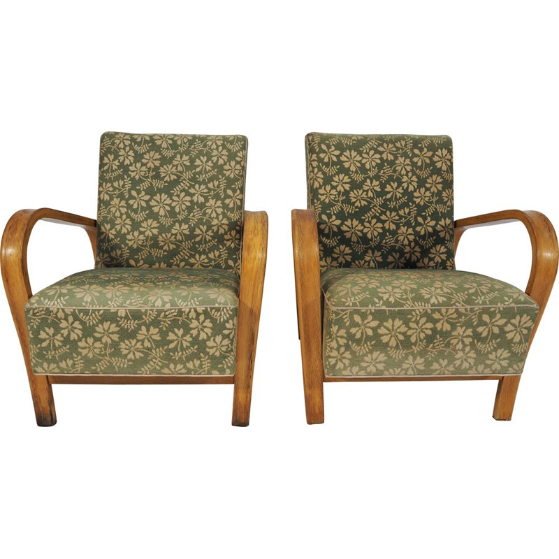 Pair of vintage Armchairs by Jindřich Halabala Art Deco 1950s