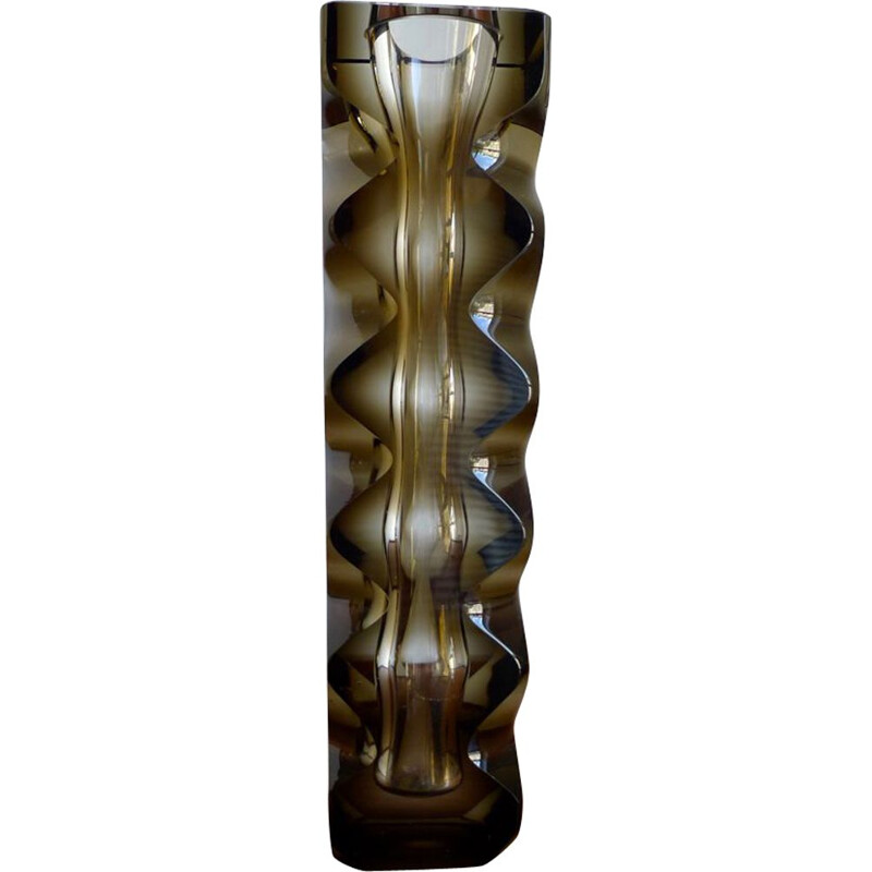 Vintage Art Glass Vase abstract optical, cut & polished Exbor by Oldrich Lipsky Czech 1964