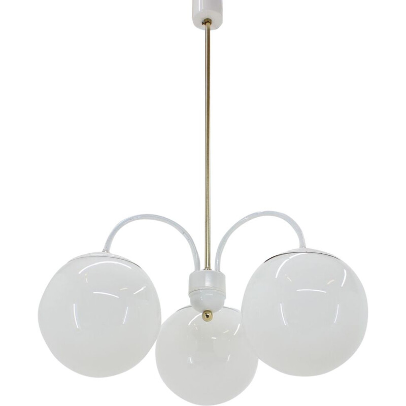 Mid-century white chandelier, Kamenický Šenov, 1970s.