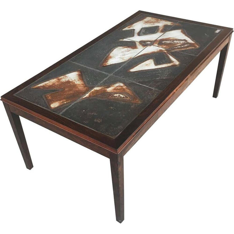 Table basse vintage en palissandre et carrelage d' Ole Bjorn Krüger, 1960