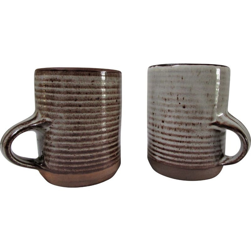 Pair of  Vintage mugs Roger Jacques  enamelled stoneware 1960