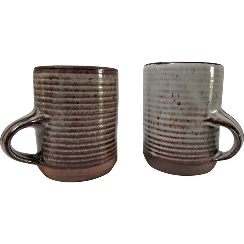 Paire de mugs Vintage grès émaillé Roger Jacques 1960