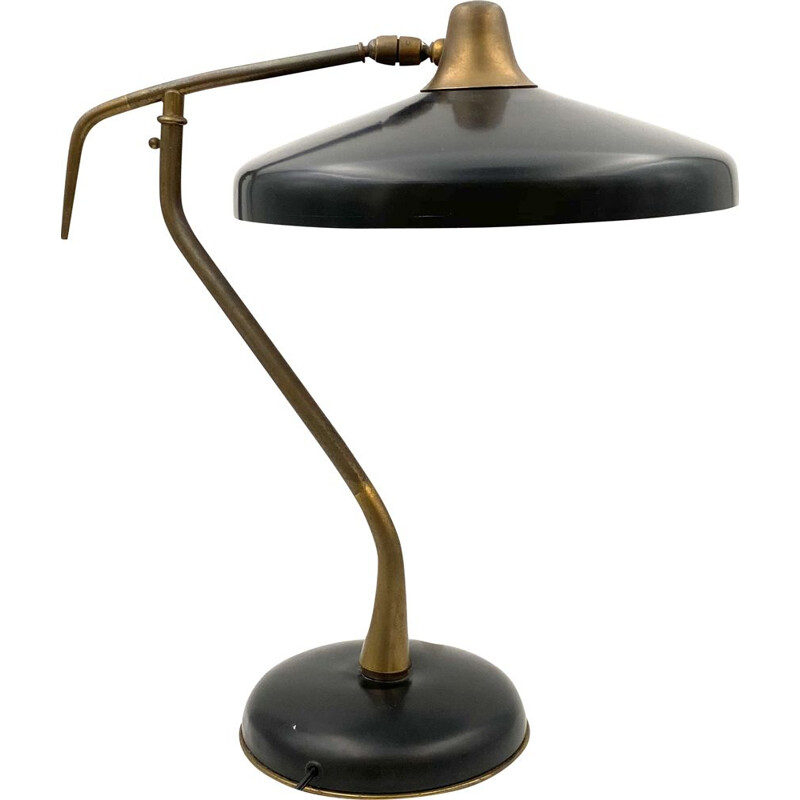  Mid-Century Mod. 331 Brass and black Executive Desk Lamp, Prod. Lumi, Oscar Torlasco 1950
