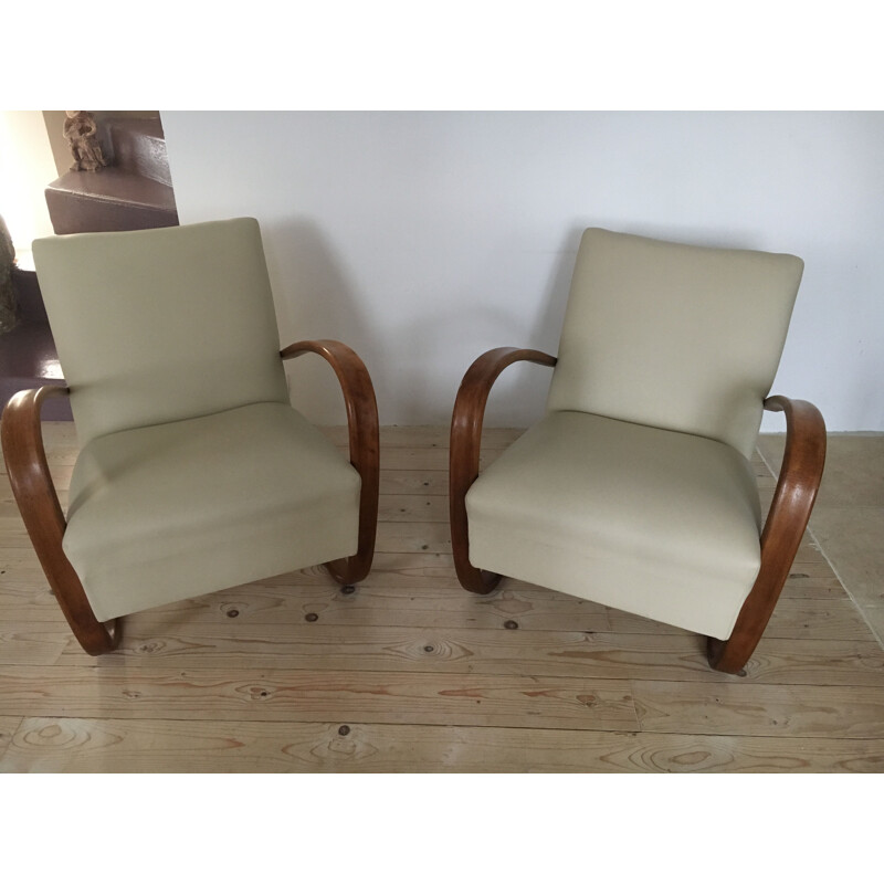 Vintage pair of armchairs Jindrich Halabala 1950 