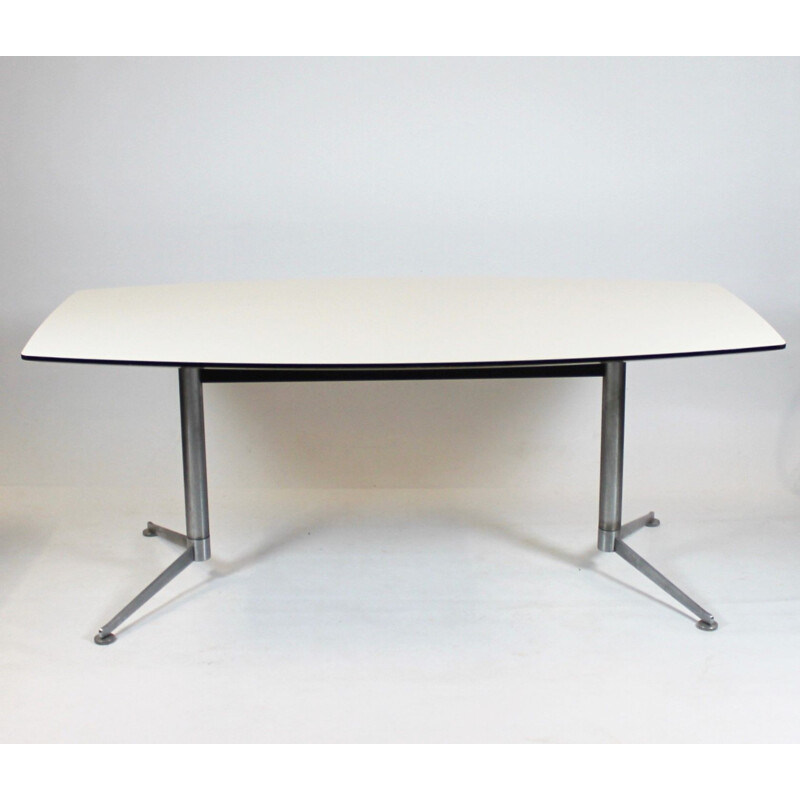 Vintage Dining table with white laminate and steel legs Charles and Ray Eames 2005