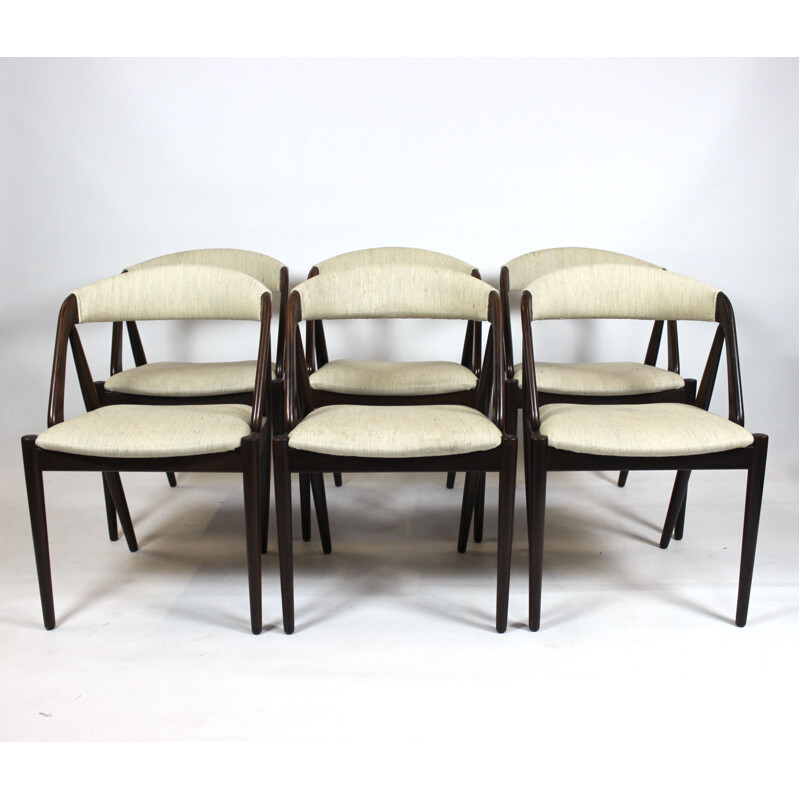 Set van 6 vintage teakhouten en stoffen stoelen model 31 van Kai Kristiansen voor Schou Andersen, 1960