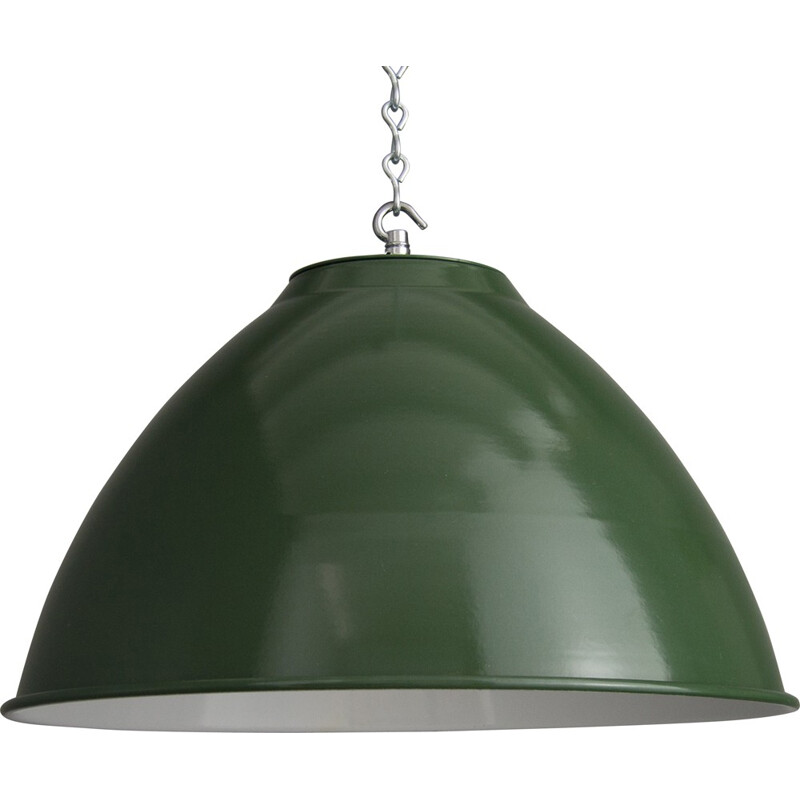 Industrial French green ceiling lamp in steel - 1950s