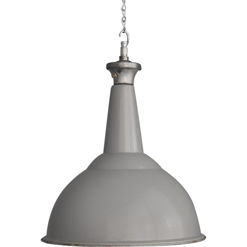 Industrial pendant lighting in grey lacquered steel - 1950s