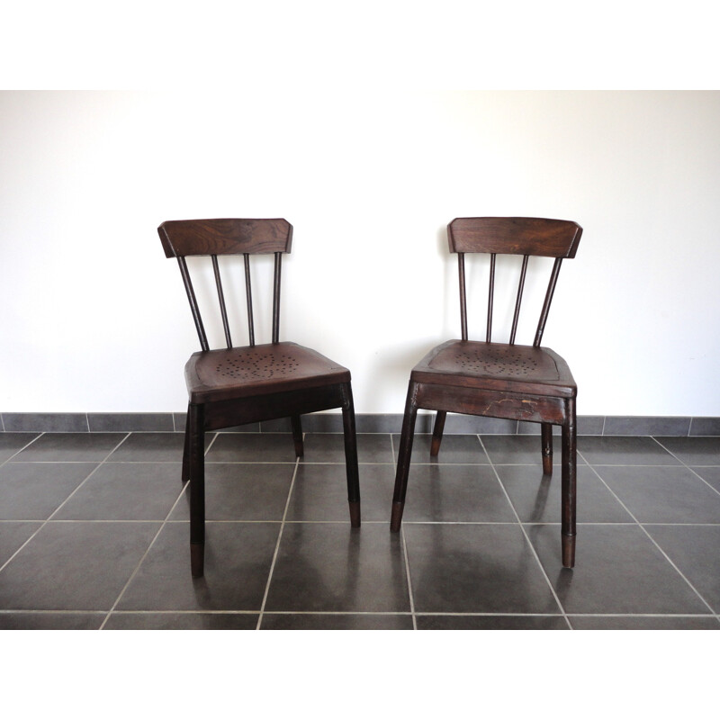 Pair of French chairs in metal and oak wood - 1930s