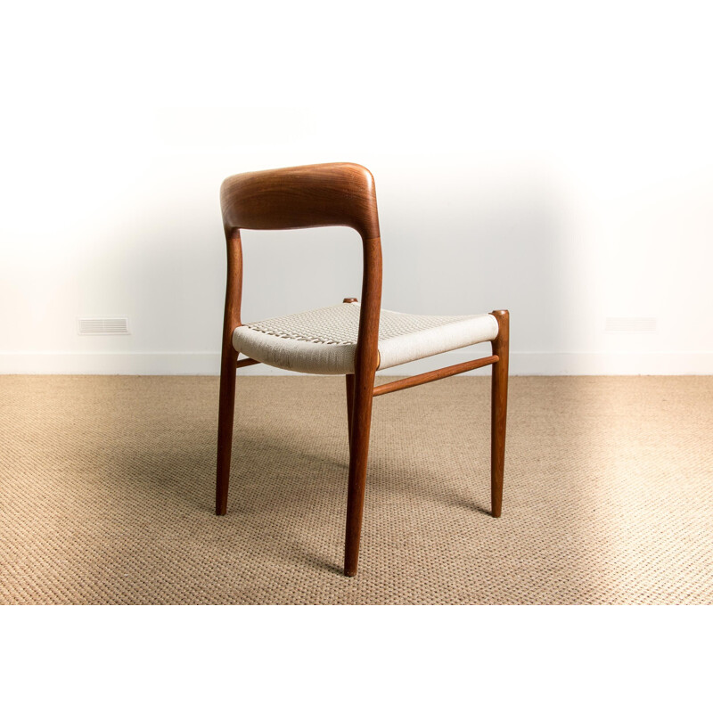 Suite of 6 vintage chairs in Teak and rope, model N 75 from N.O.Moller Danish