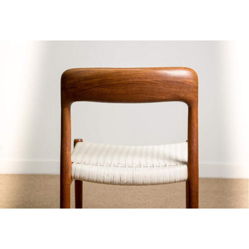 Suite of 6 vintage chairs in Teak and rope, model N 75 from N.O.Moller Danish