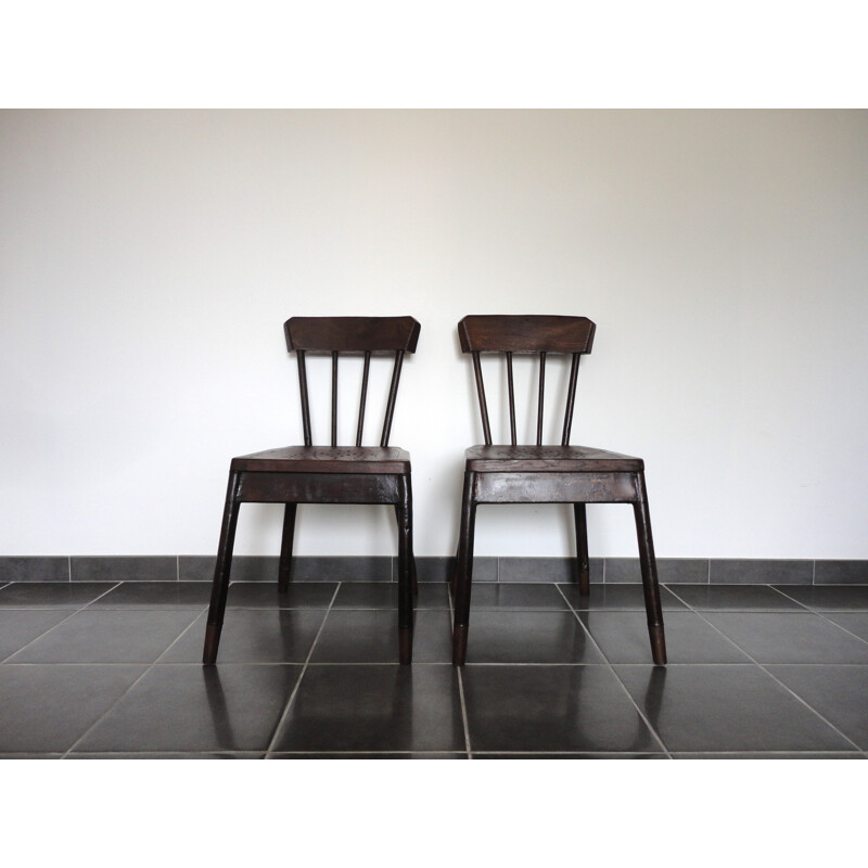 Pair of French chairs in metal and oak wood - 1930s