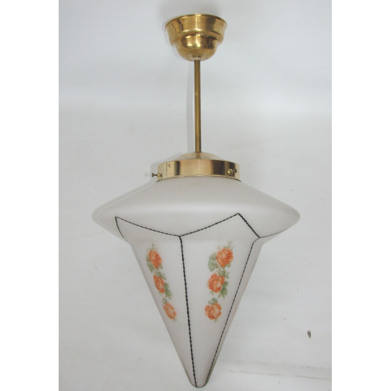 Lámpara de suspensión vintage Art Déco de latón, 1920