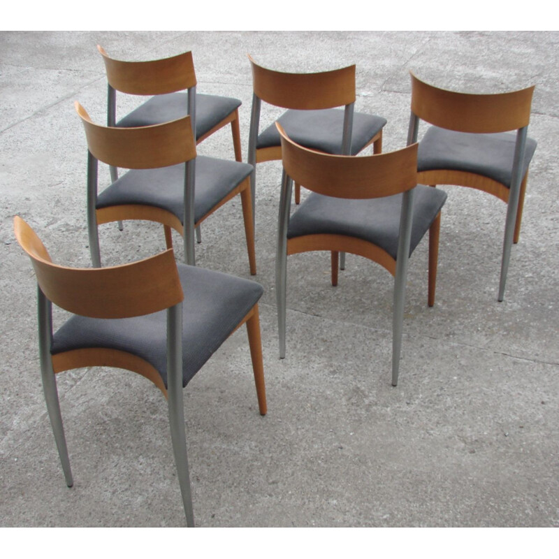 Set of 6 vintage Potocco chairs, Italy 1980s