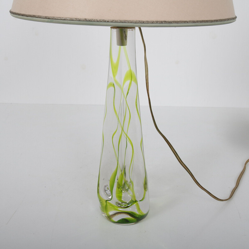 Vintage Glass table lamp by Kristalunie Maastricht, Netherlands 1950s