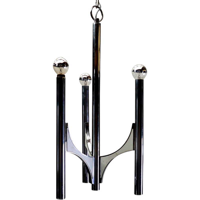 3-arms chandelier in chromed metal, Gaetano SCIOLARI - 1970s
