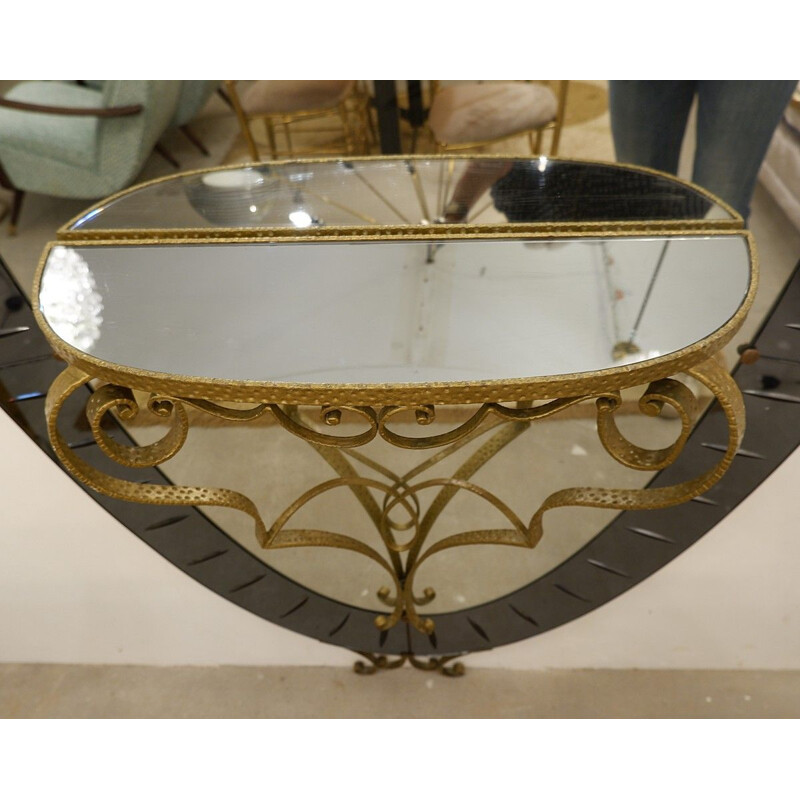 Vintage spiegel met consoletafel van Cristal Art, 1950