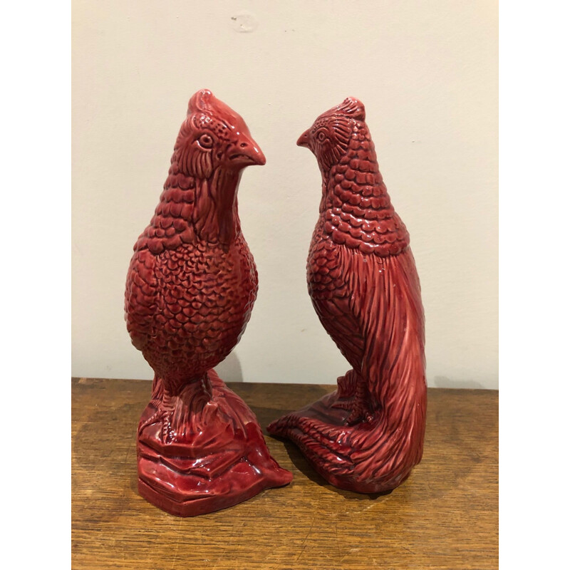 Pair of vintage ceramic birds saint clement 1950