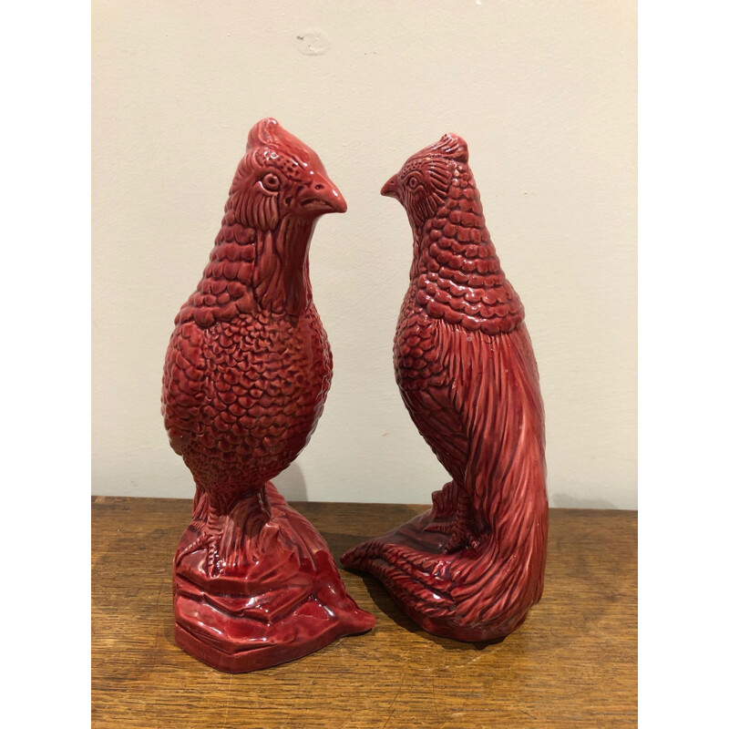 Pair of vintage ceramic birds saint clement 1950