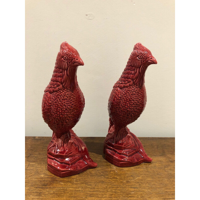 Pair of vintage ceramic birds saint clement 1950