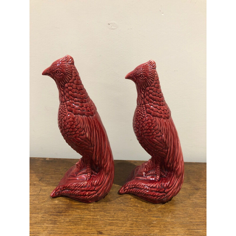 Pair of vintage ceramic birds saint clement 1950