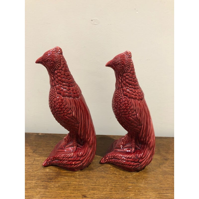 Paire d'oiseaux vintage en céramique saint clément 1950