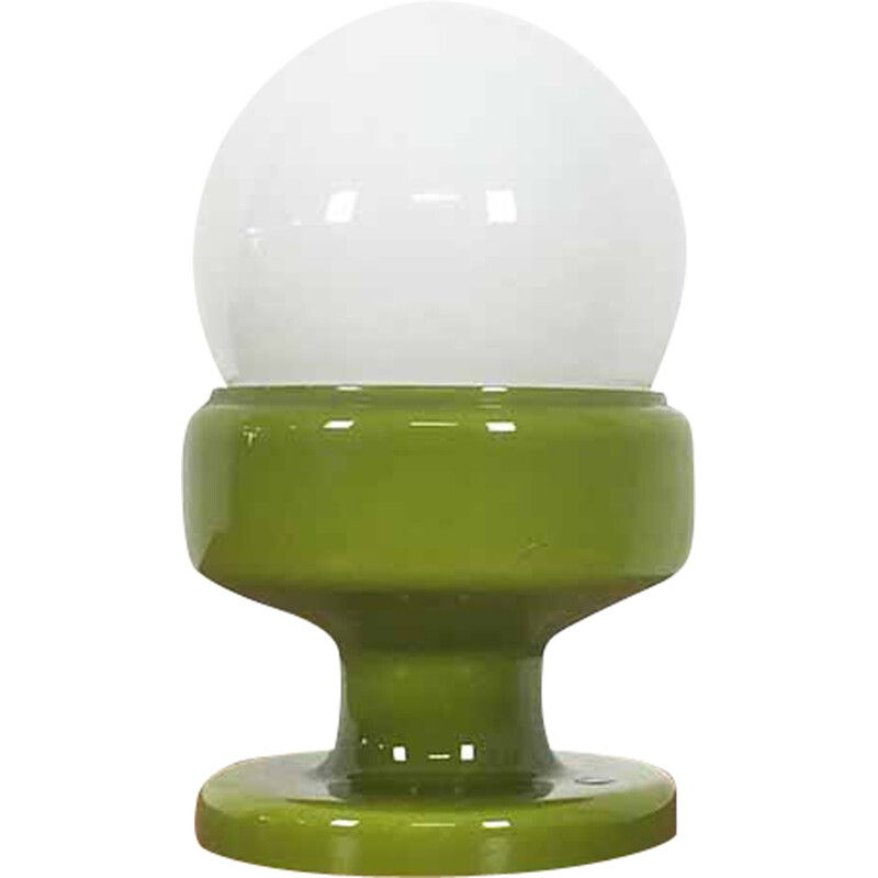 Lampe scandinave en verre soufflé blanc et vert - 1970