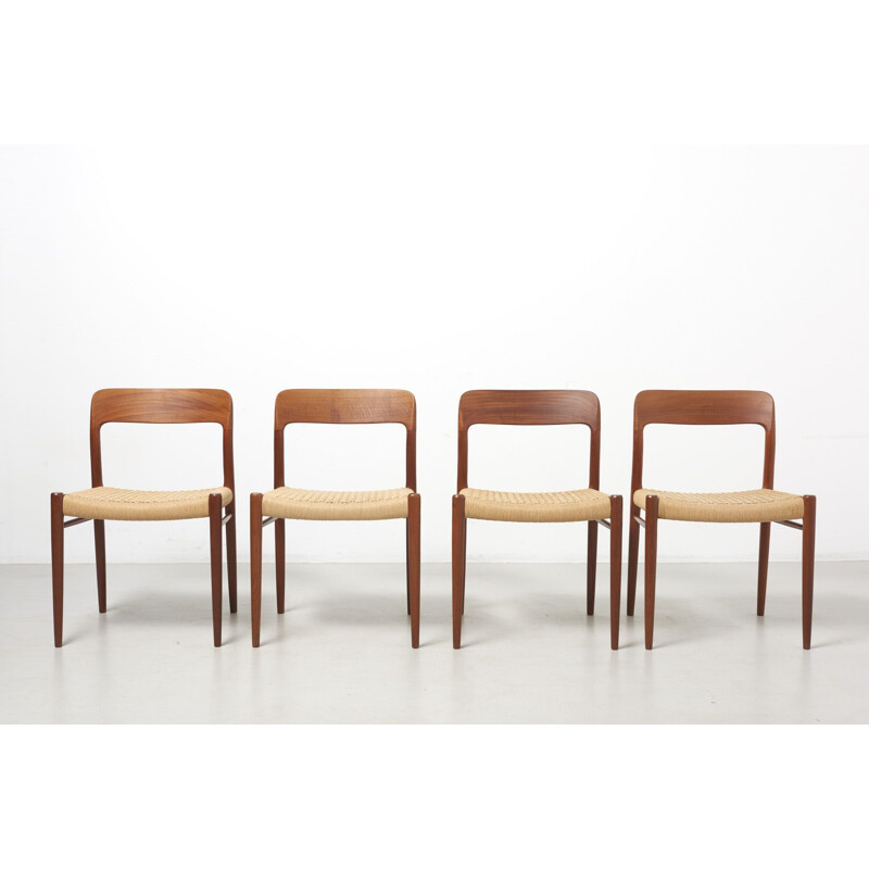 Set of 4 vintage Dining Chairs in Teak and Paper-cord by Niels O. Møller for J.L Møllers Møbelfabrik, Denmark 1954