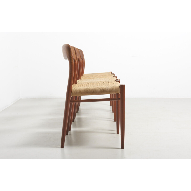 Set of 4 vintage Dining Chairs in Teak and Paper-cord by Niels O. Møller for J.L Møllers Møbelfabrik, Denmark 1954