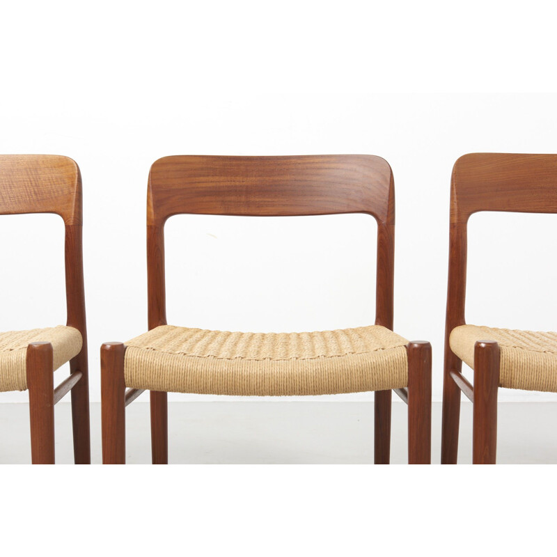 Set of 4 vintage Dining Chairs in Teak and Paper-cord by Niels O. Møller for J.L Møllers Møbelfabrik, Denmark 1954