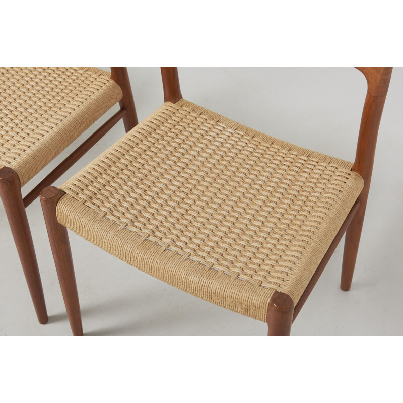 Set of 4 vintage Dining Chairs in Teak and Paper-cord by Niels O. Møller for J.L Møllers Møbelfabrik, Denmark 1954