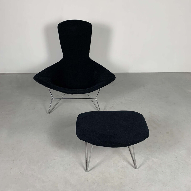 Fauteuil lounge vintage pour oiseaux et pouf de Harry Bertoia pour Knoll 1960