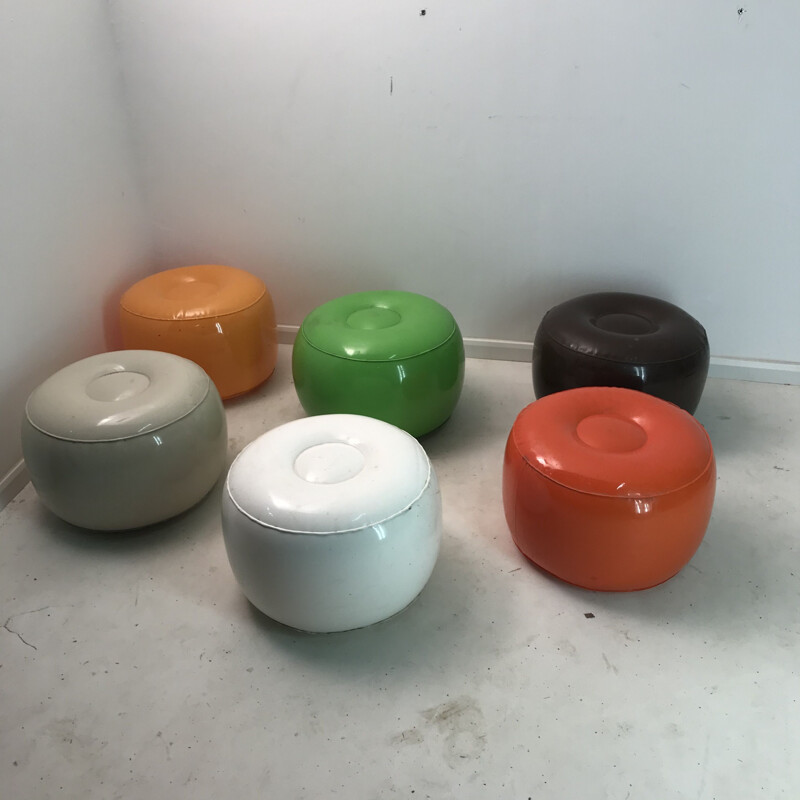 Set of 6 Vintage inflatable footstools Plasteco 1968 edition