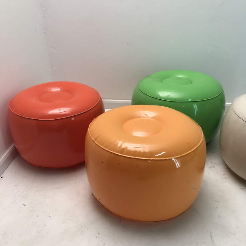 Set of 6 Vintage inflatable footstools Plasteco 1968 edition