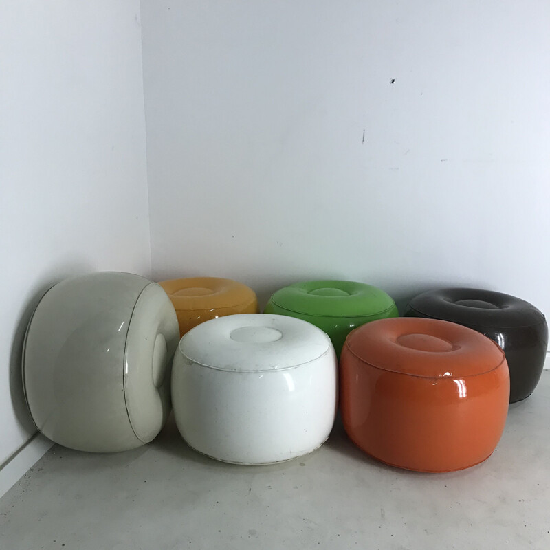 Set of 6 Vintage inflatable footstools Plasteco 1968 edition