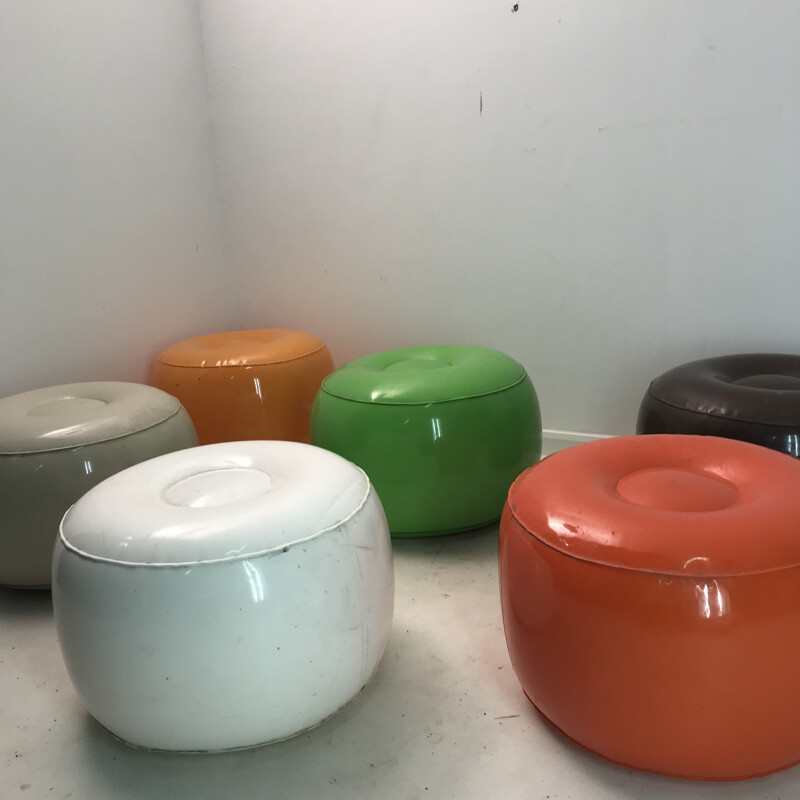 Set of 6 Vintage inflatable footstools Plasteco 1968 edition